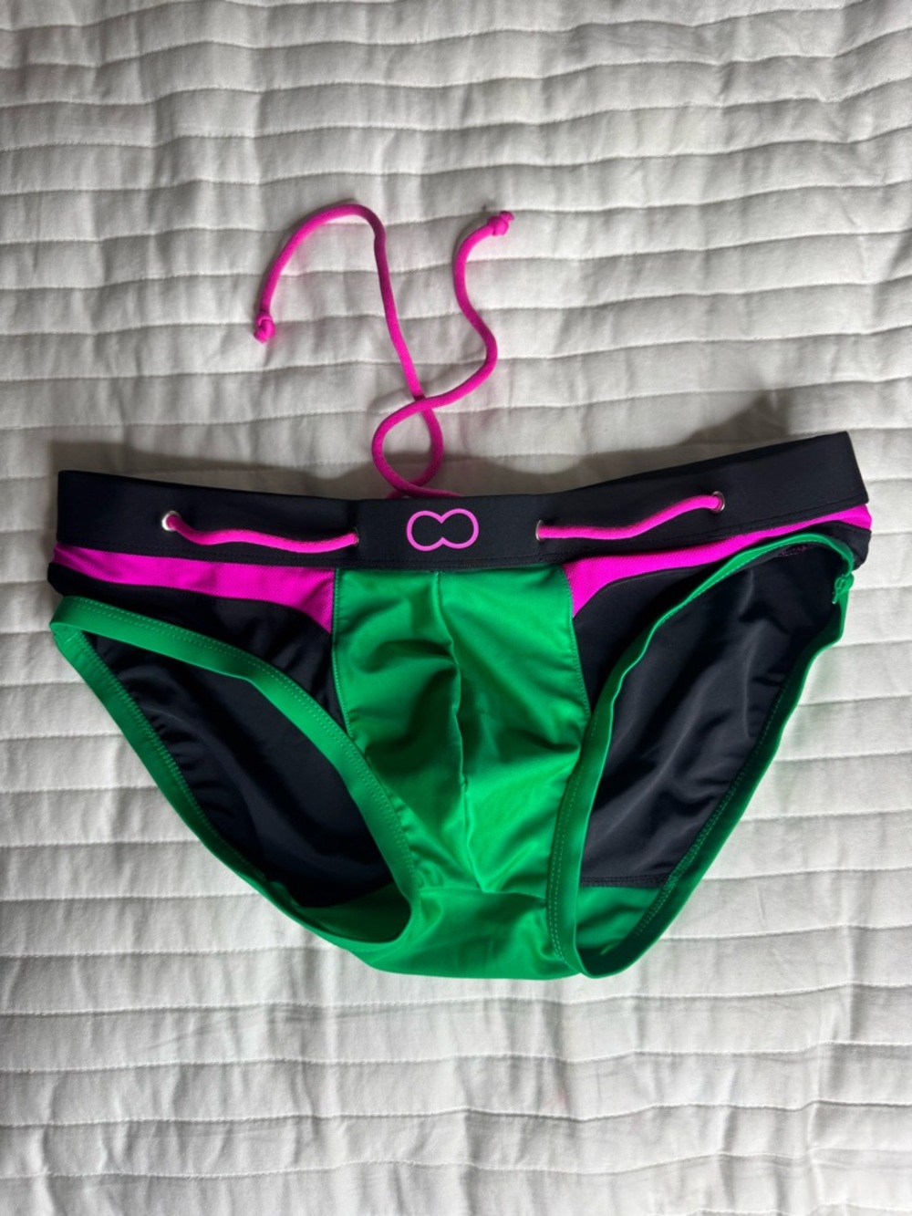 Men's Green & Pink Swim Briefs - Sporty Low-Rise Swim Trunks